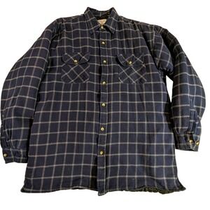 Foxfire Sportswear Mens LT Blue Plaid Quilted Lined Flannel Shirt Jacket Shacket
